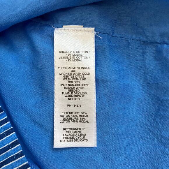 Vineyard Vines Sz L Katama Tile Blue Scarf Pintuck Top Blouse Coastal Boho - Picture 16 of 16